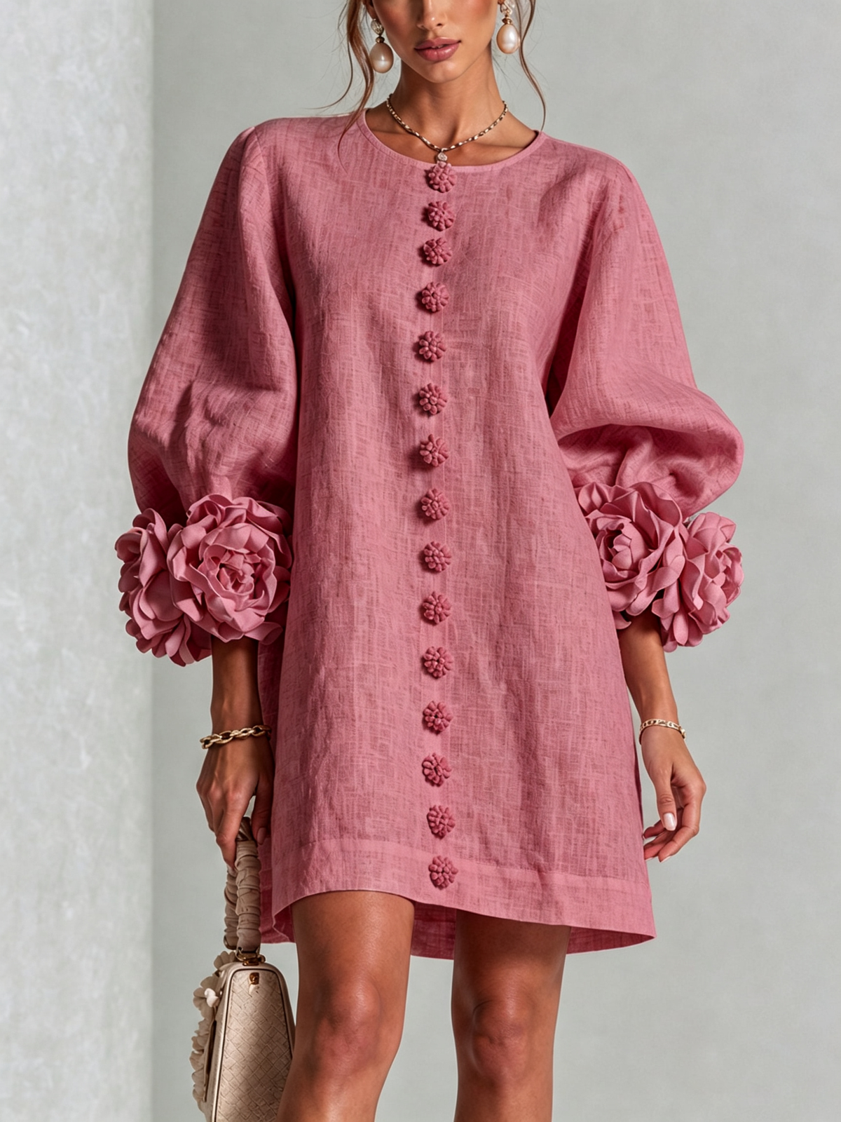 Aurora | Floral-Cuff Mini Dress