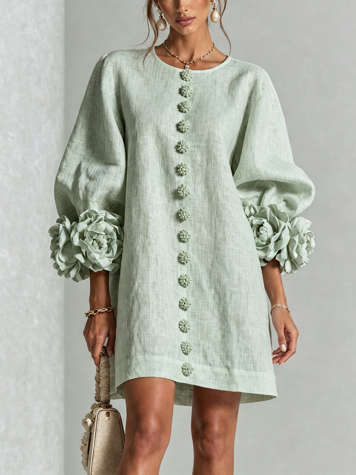 Aurora | Floral-Cuff Mini Dress