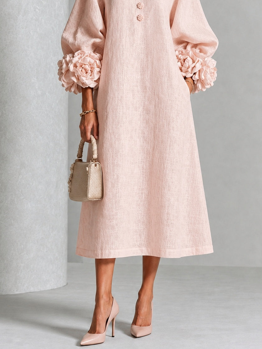 Rosetta | Floral-Cuff Midi Dress
