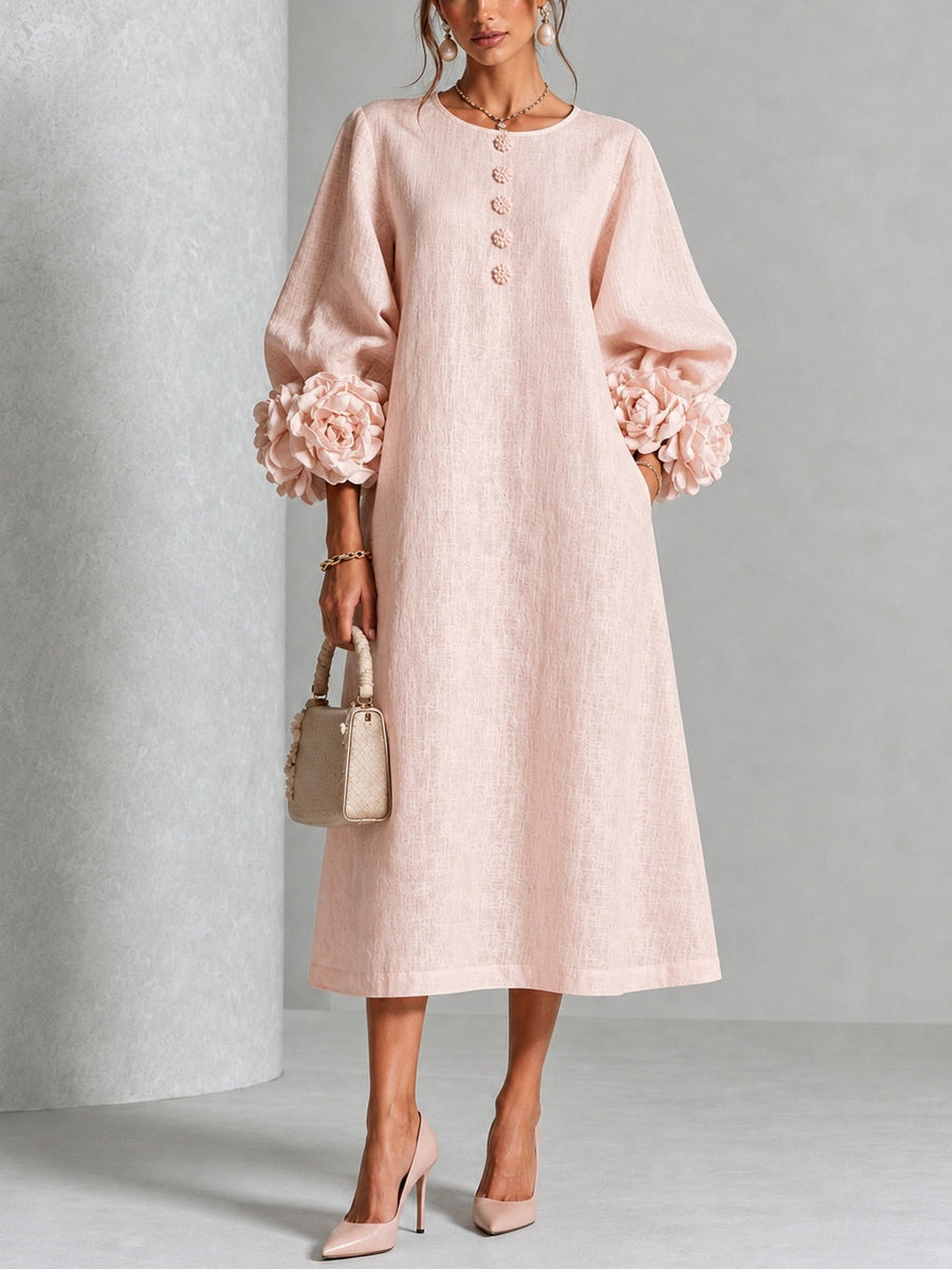 Rosetta | Floral-Cuff Midi Dress