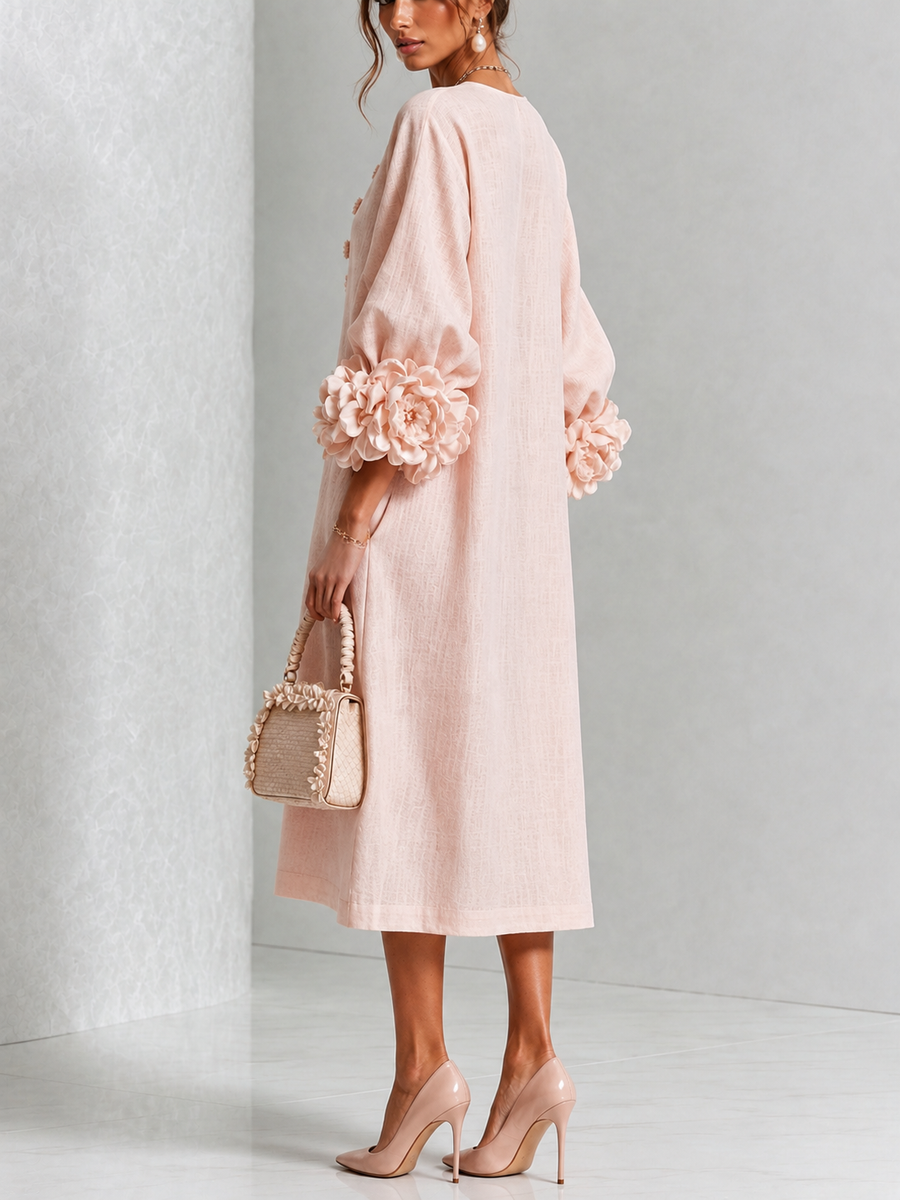Rosetta | Floral-Cuff Midi Dress