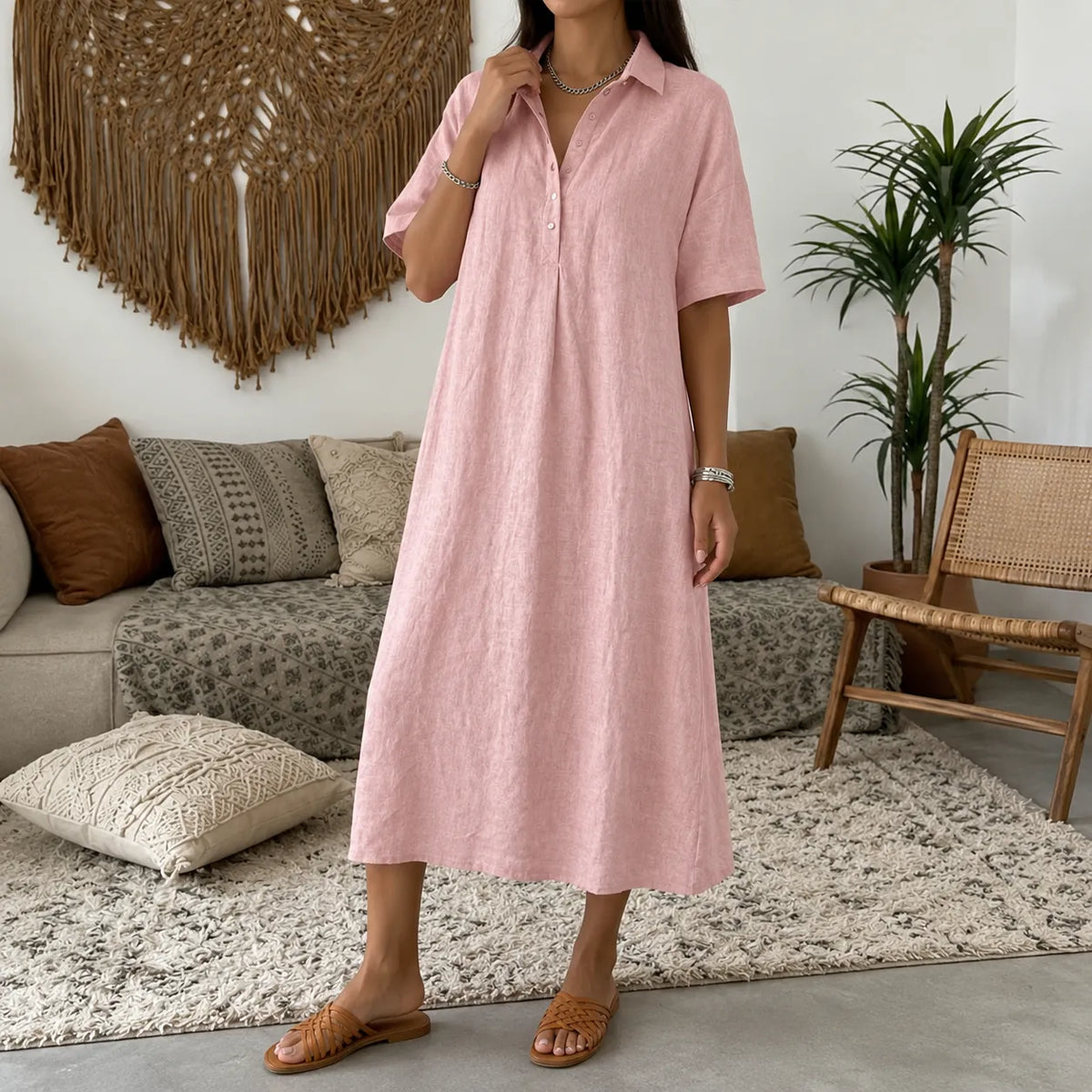 Lunavia | Oversized Linen Midi Dress