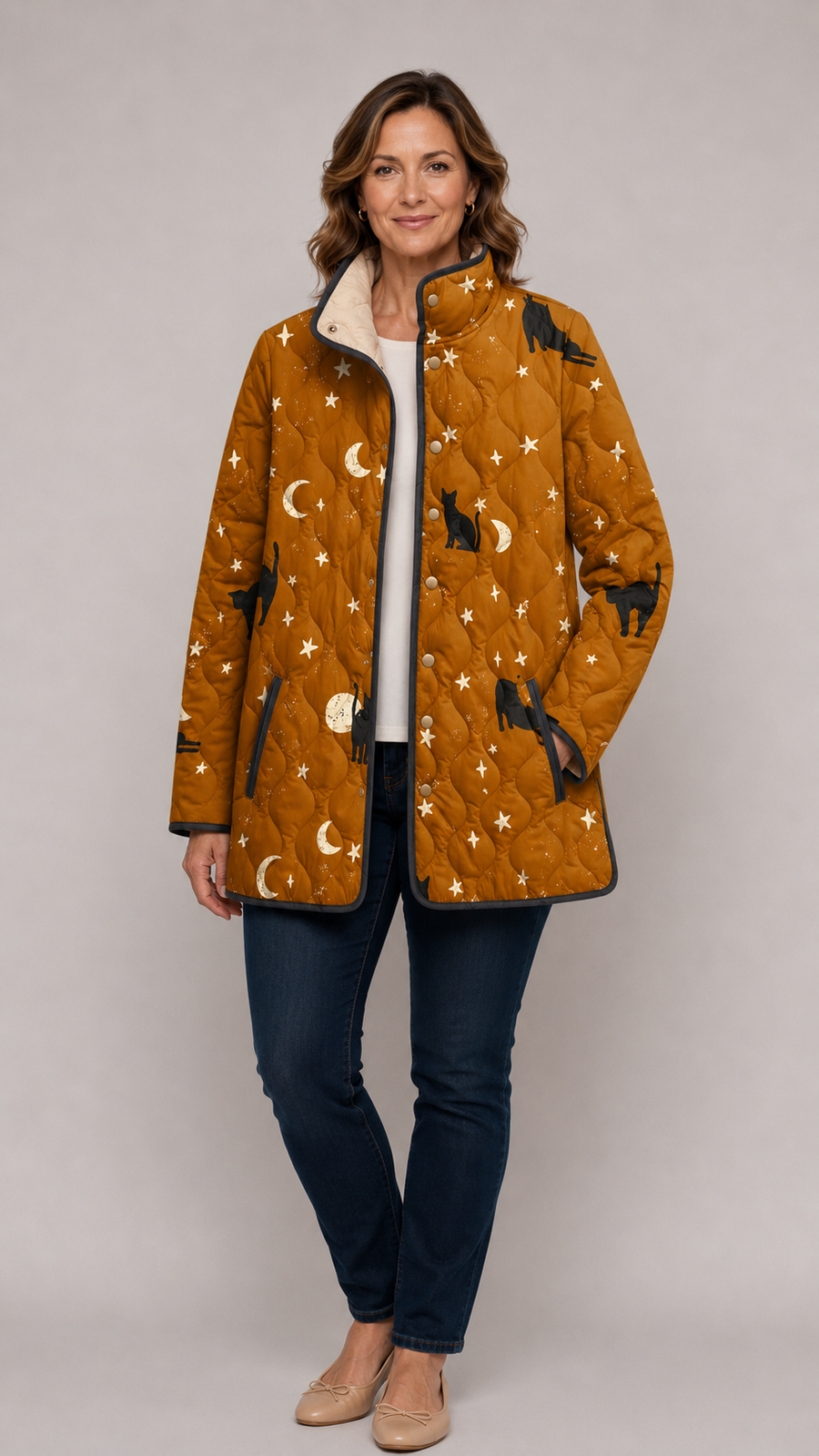 Maya | Cat Print Quilted Jacket