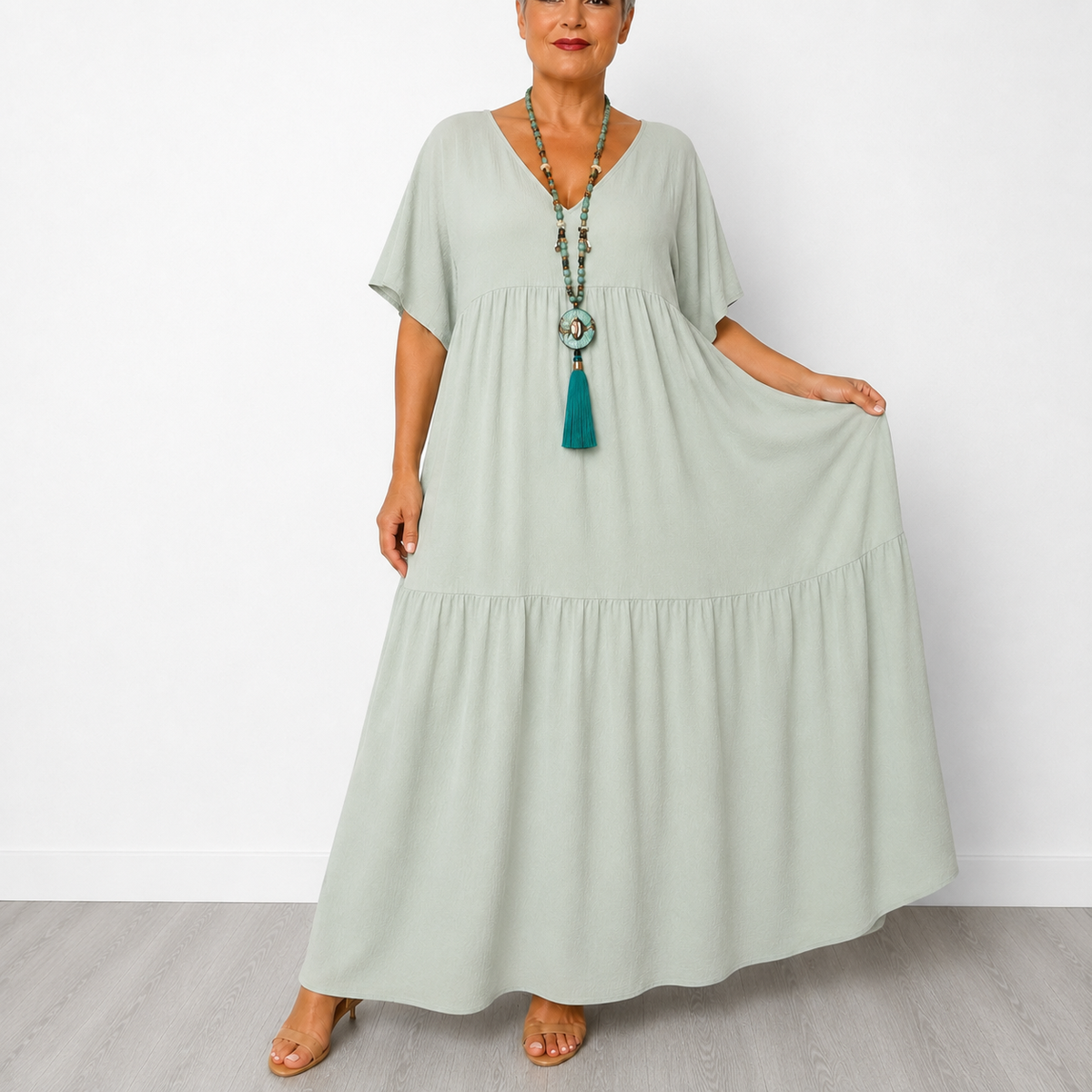 Vellira | Tiered V-Neck Midi Dress