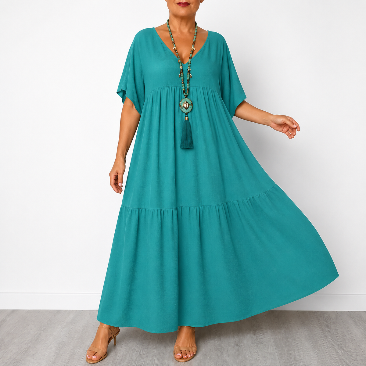 Vellira | Tiered V-Neck Midi Dress