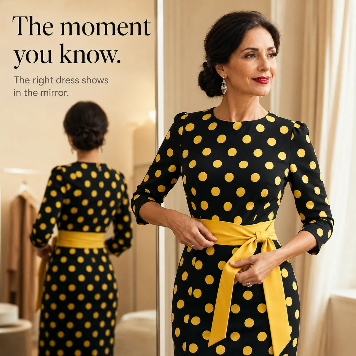 Belora | Polka Dot Belted Midi Dress