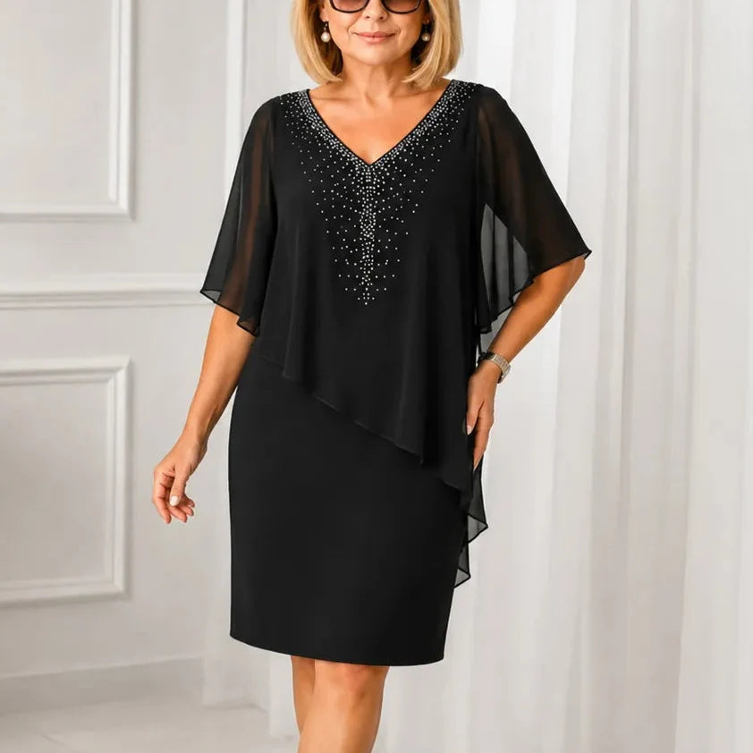 Vivienne | Rhinestone Cape Midi Dress
