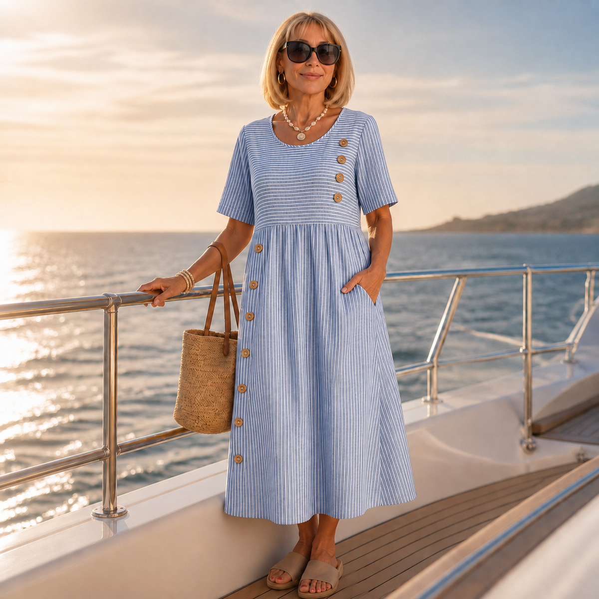 Marina | Striped Pocket Midi Dress