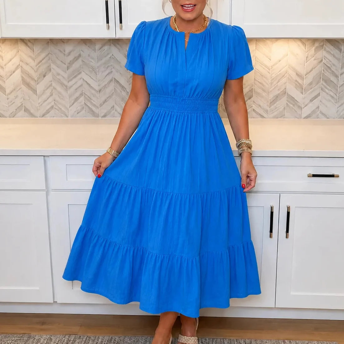 Willowen | Ruched Waist Tiered Midi Dress