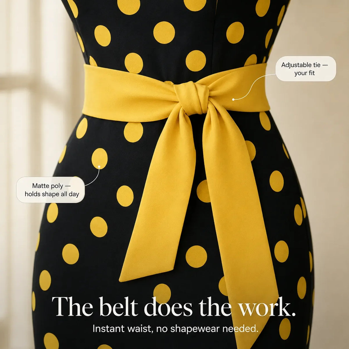 Belora | Polka Dot Belted Midi Dress