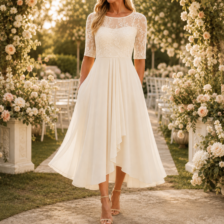 Elarose | Embroidered Lace Midi Dress