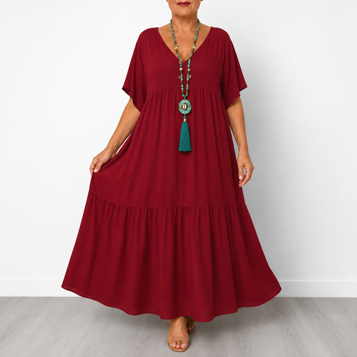Vellira | Tiered V-Neck Midi Dress