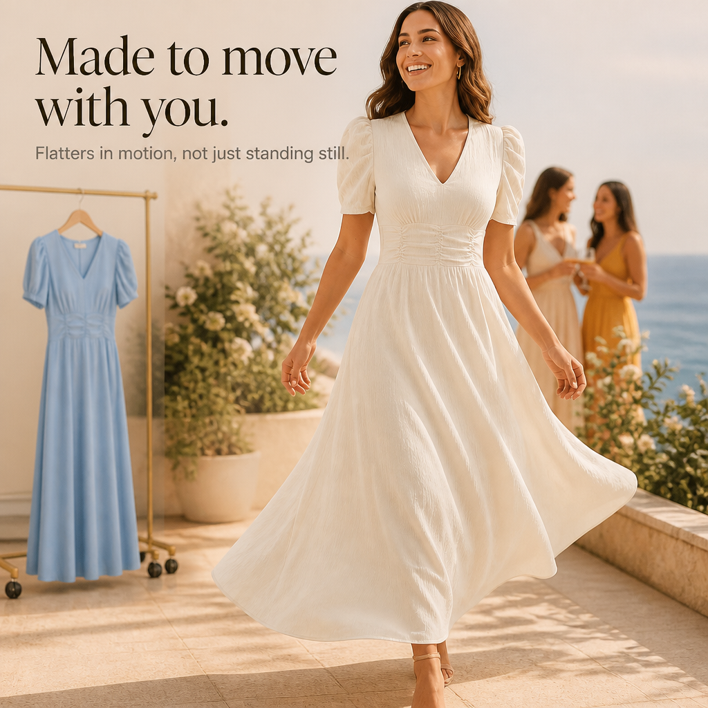 Adeline | Ruched Waist Midi Dress