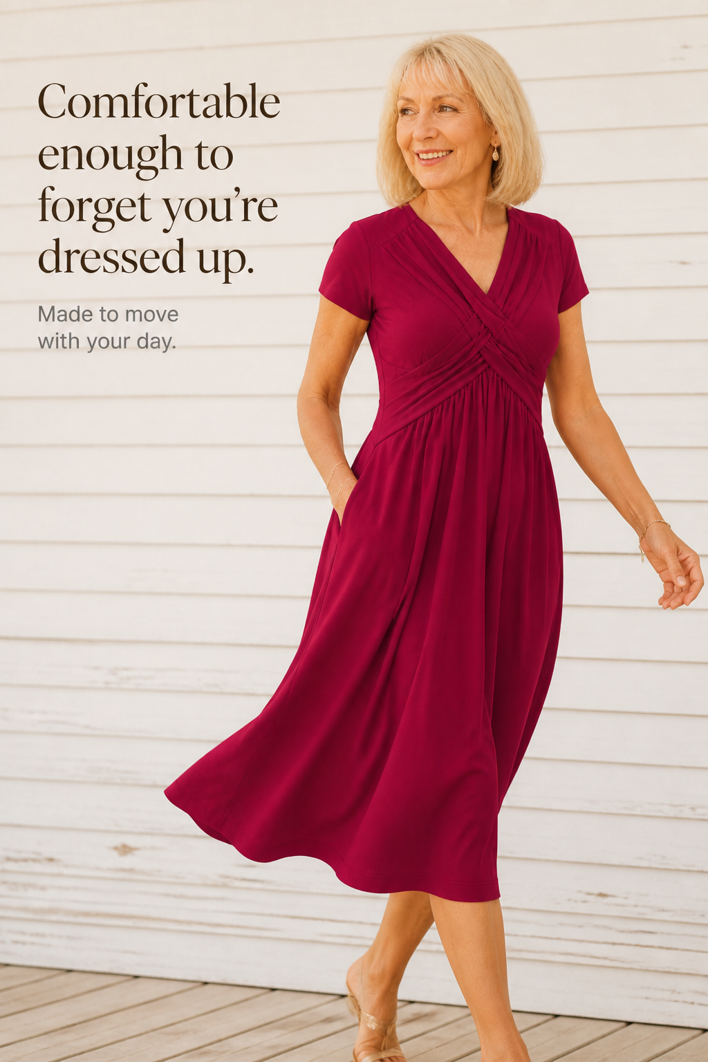 Adeline | Crossover Pleated Midi Dress