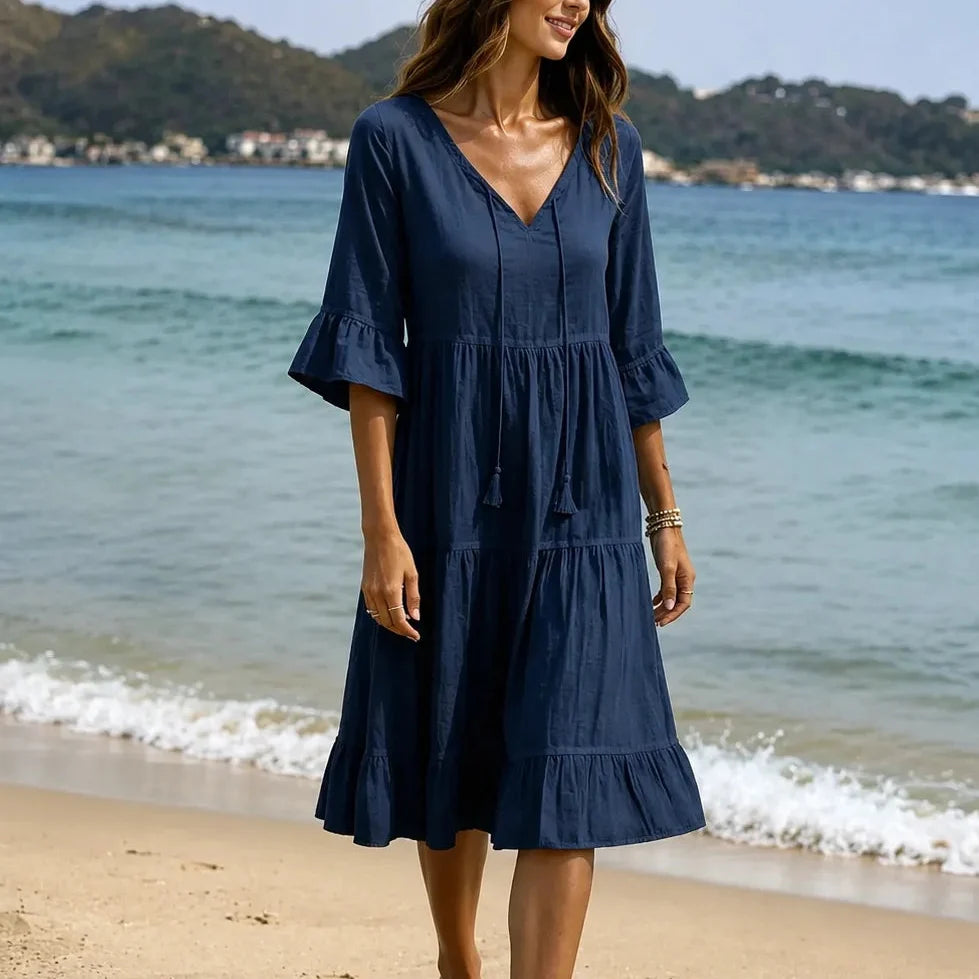 Soleia | Tiered V-Neck Midi Dress