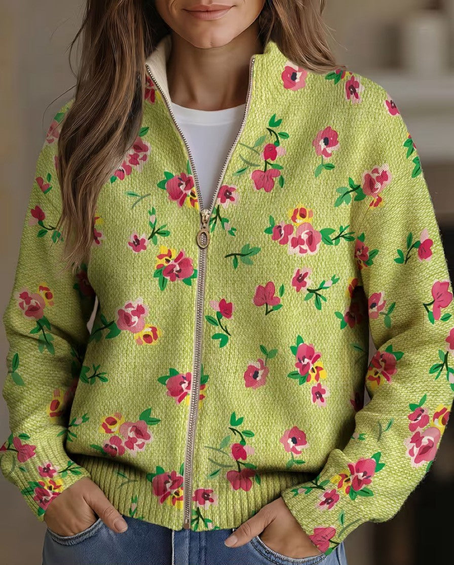 Constance | Floral Lime Bomber Cardigan