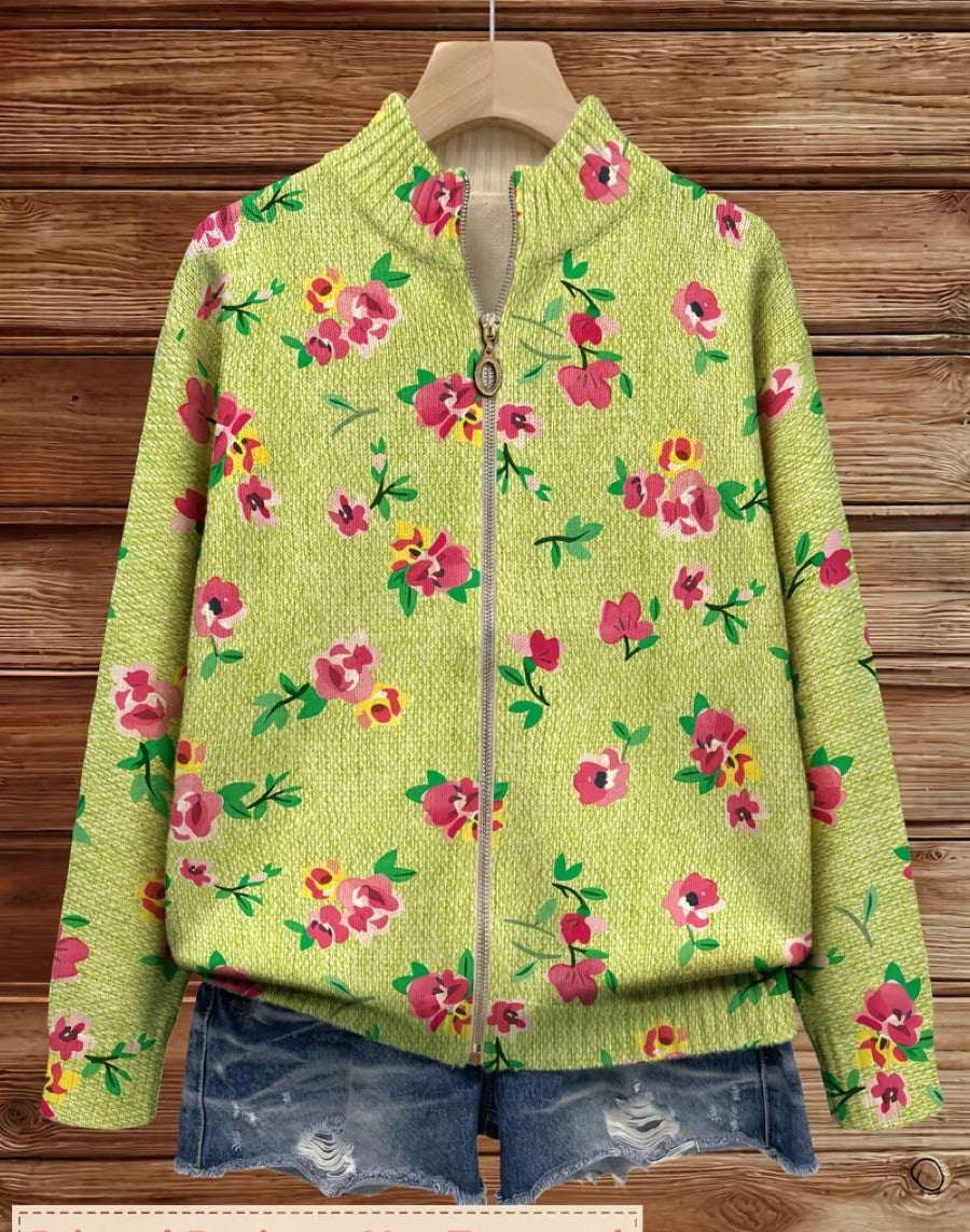 Constance | Floral Lime Bomber Cardigan
