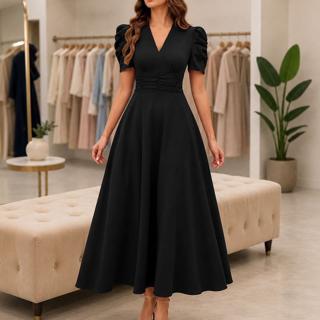 Adeline | Ruched Waist Midi Dress