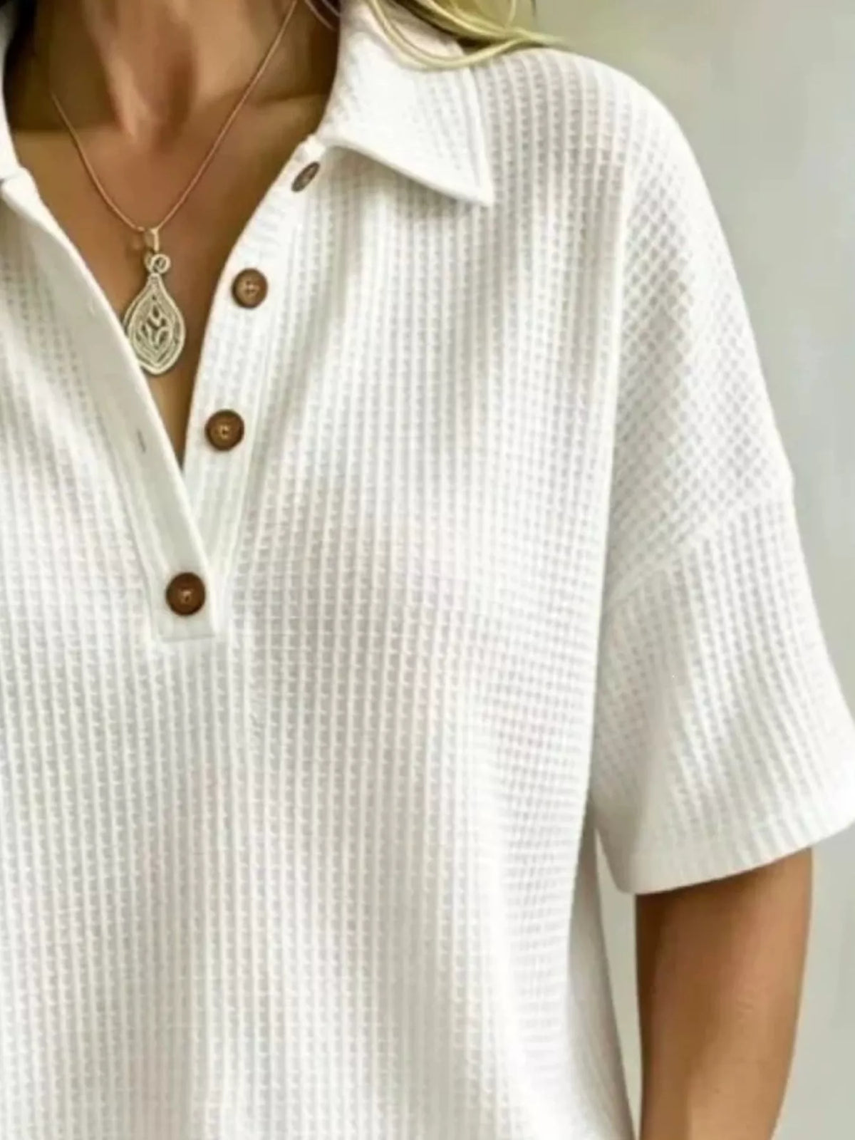 Marianne | Waffle Knit Polo Top