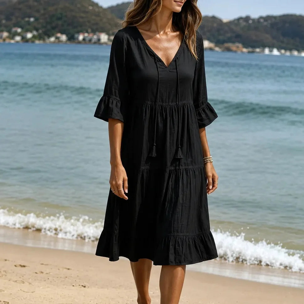 Soleia | Tiered V-Neck Midi Dress