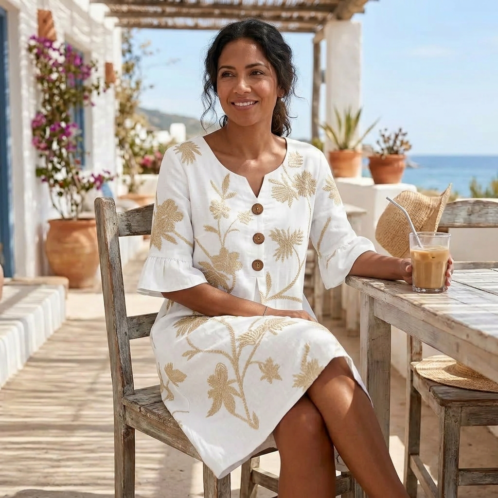 Solenya | Botanical Flutter-Sleeve Midi Dress