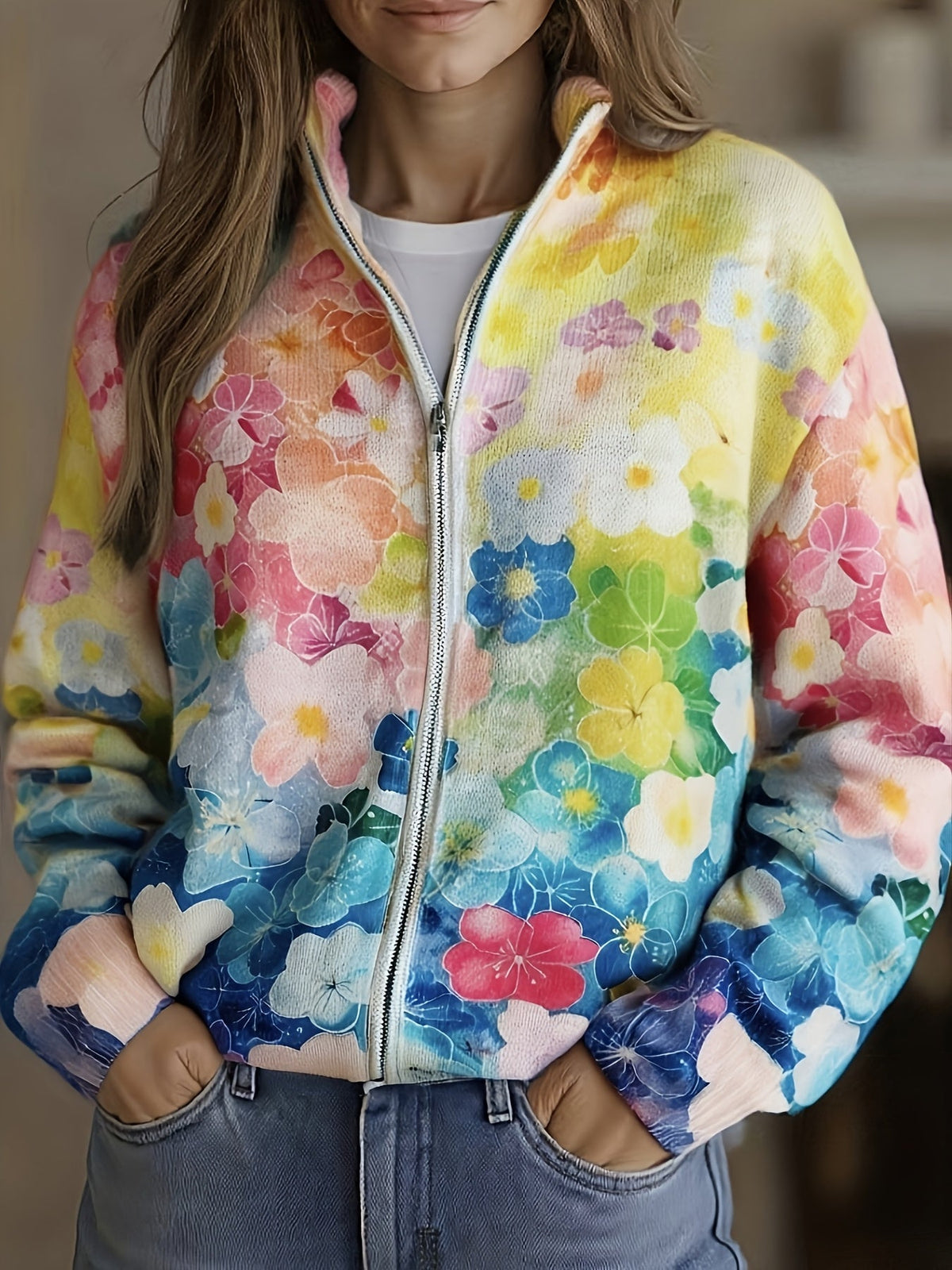 Augusta | Ombre Floral Zip Cardigan