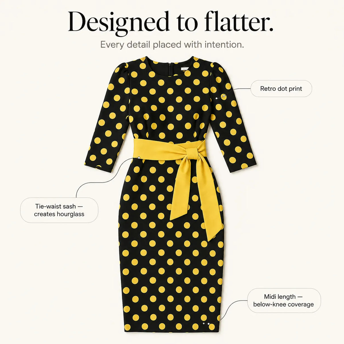 Belora | Polka Dot Belted Midi Dress