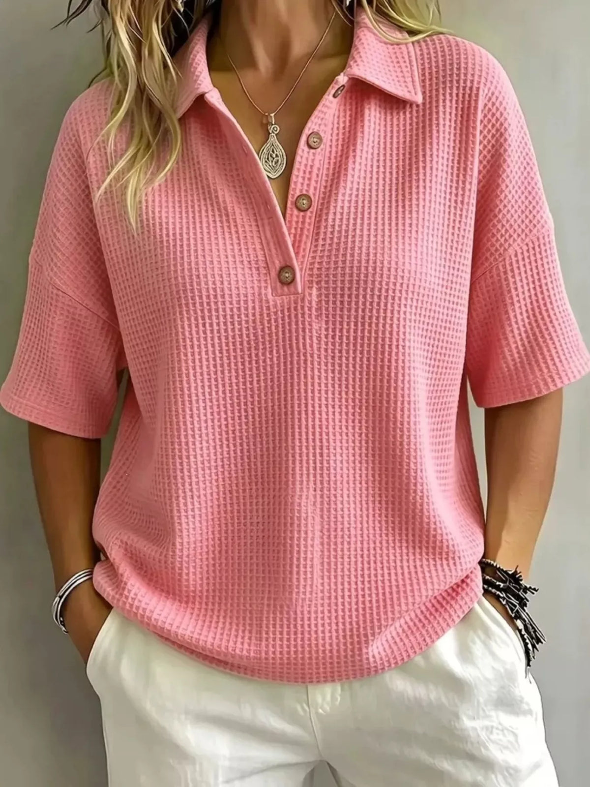 Marianne | Waffle Knit Polo Top