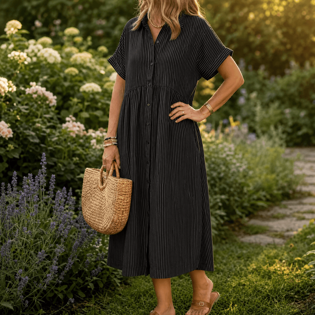 Elira | Striped Shirt Midi Dress