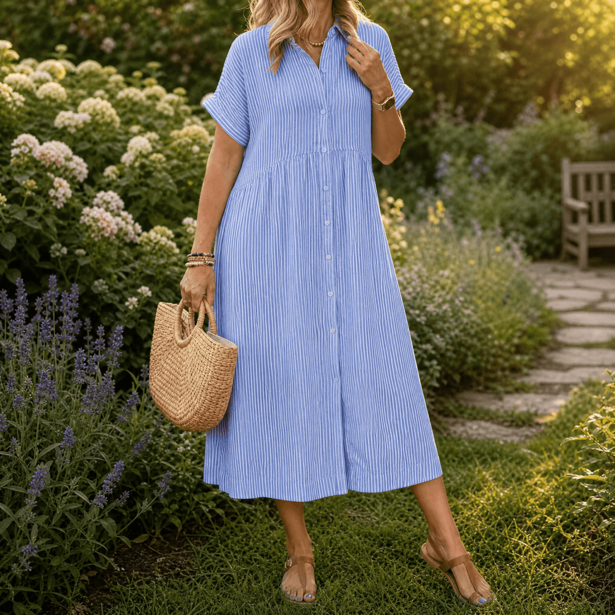 Elira | Striped Shirt Midi Dress