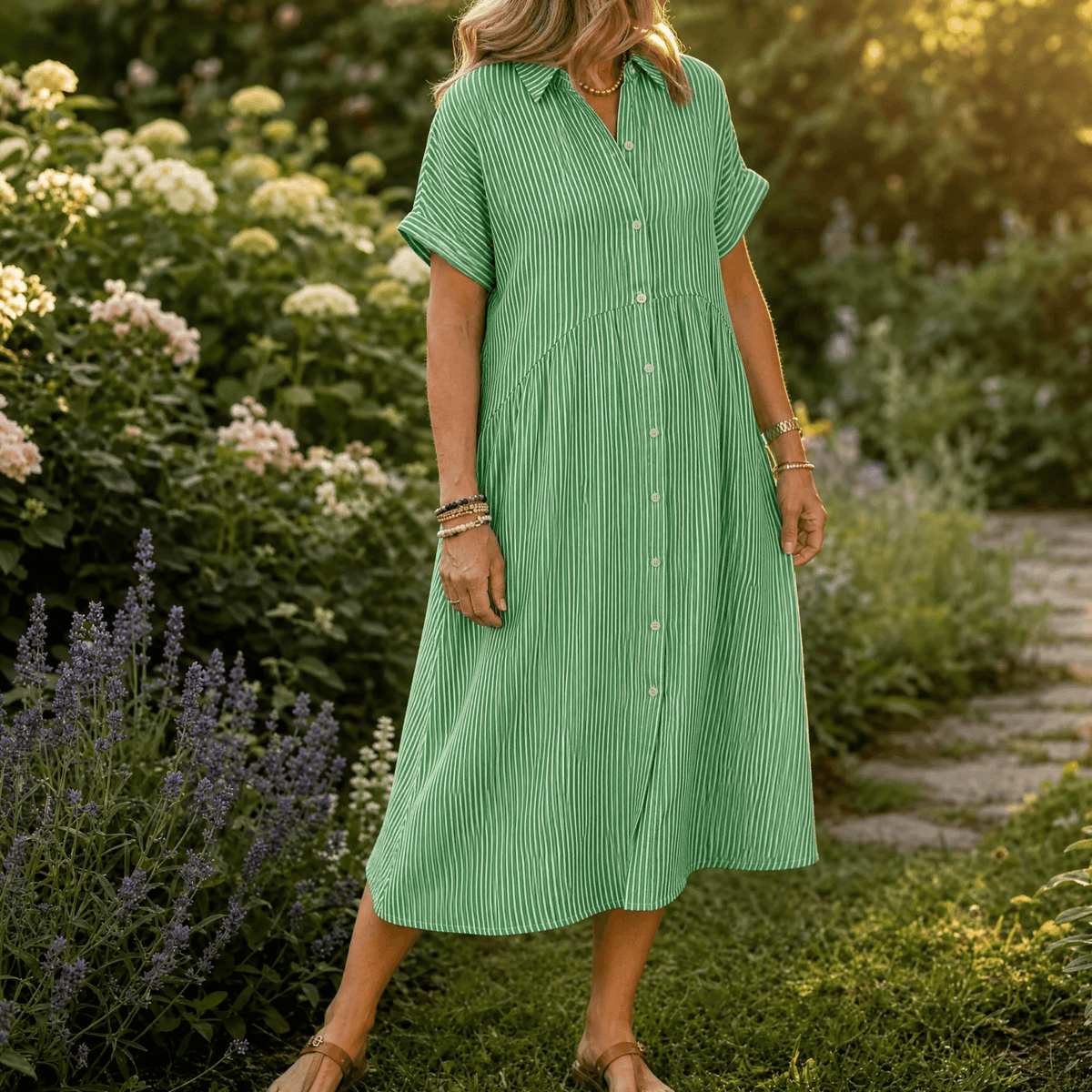 Elira | Striped Shirt Midi Dress