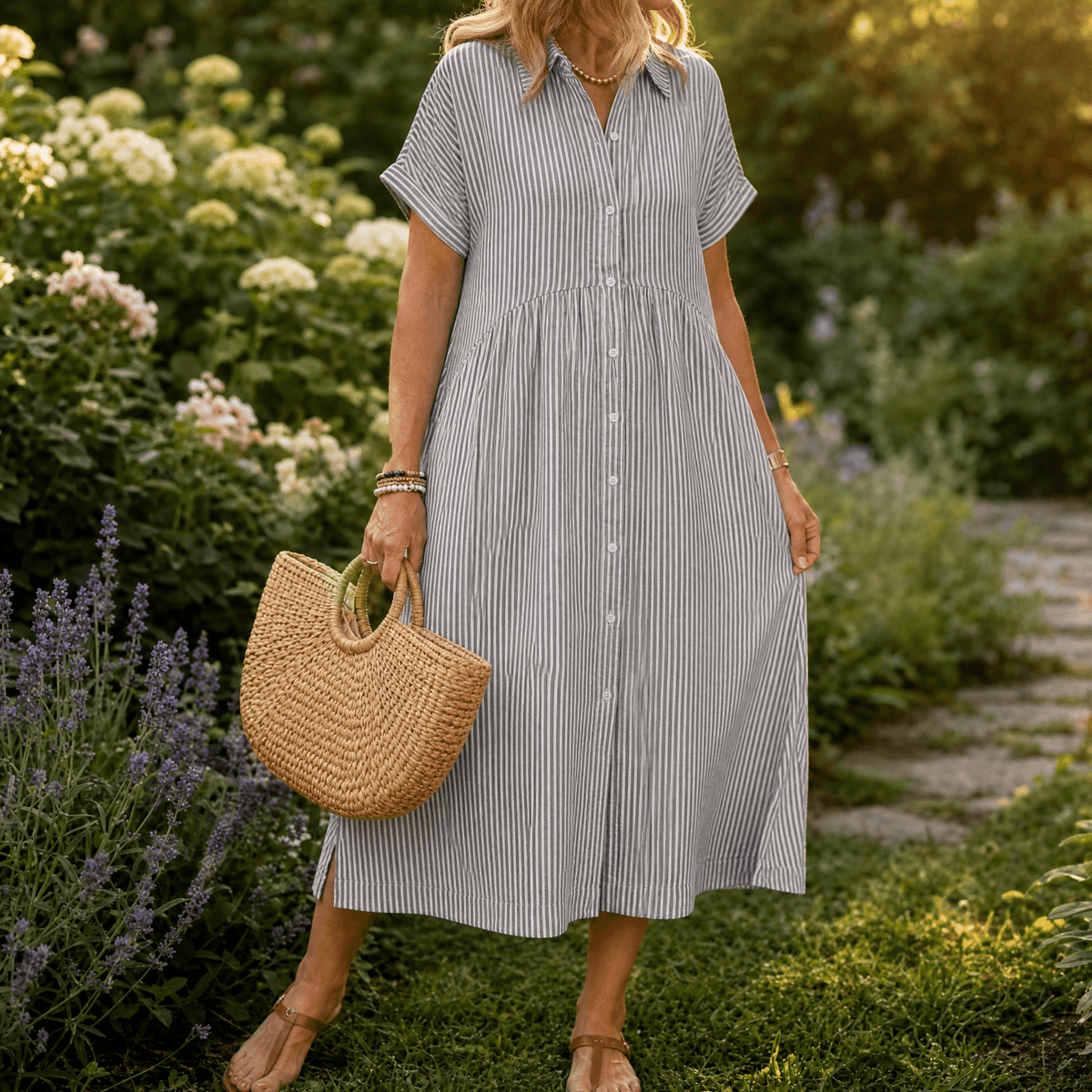 Elira | Striped Shirt Midi Dress