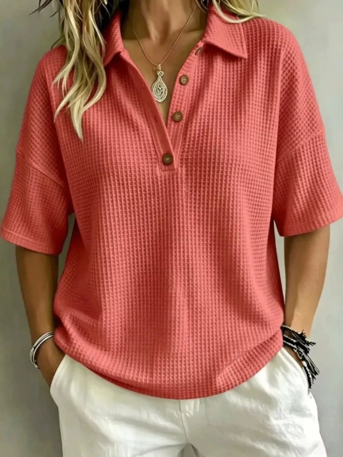Marianne | Waffle Knit Polo Top