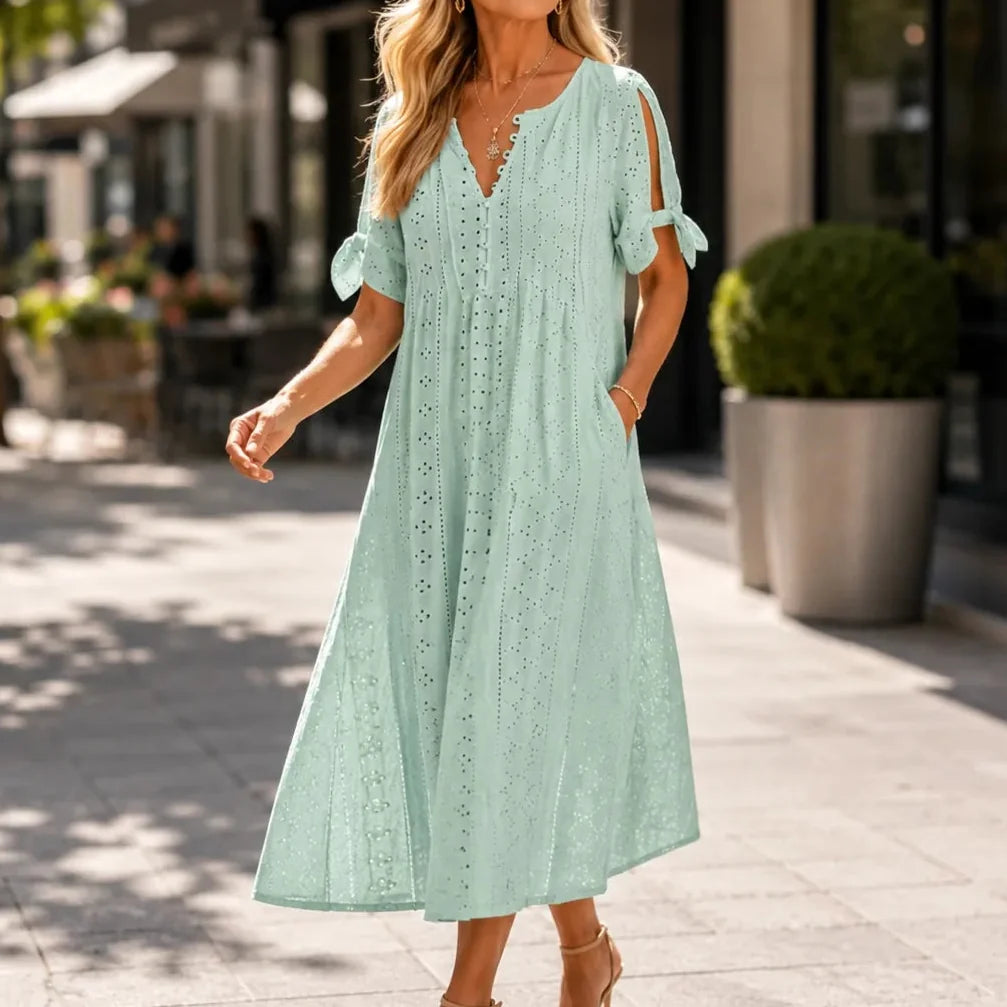 Lunavia | Eyelet Tie-Sleeve Midi Dress