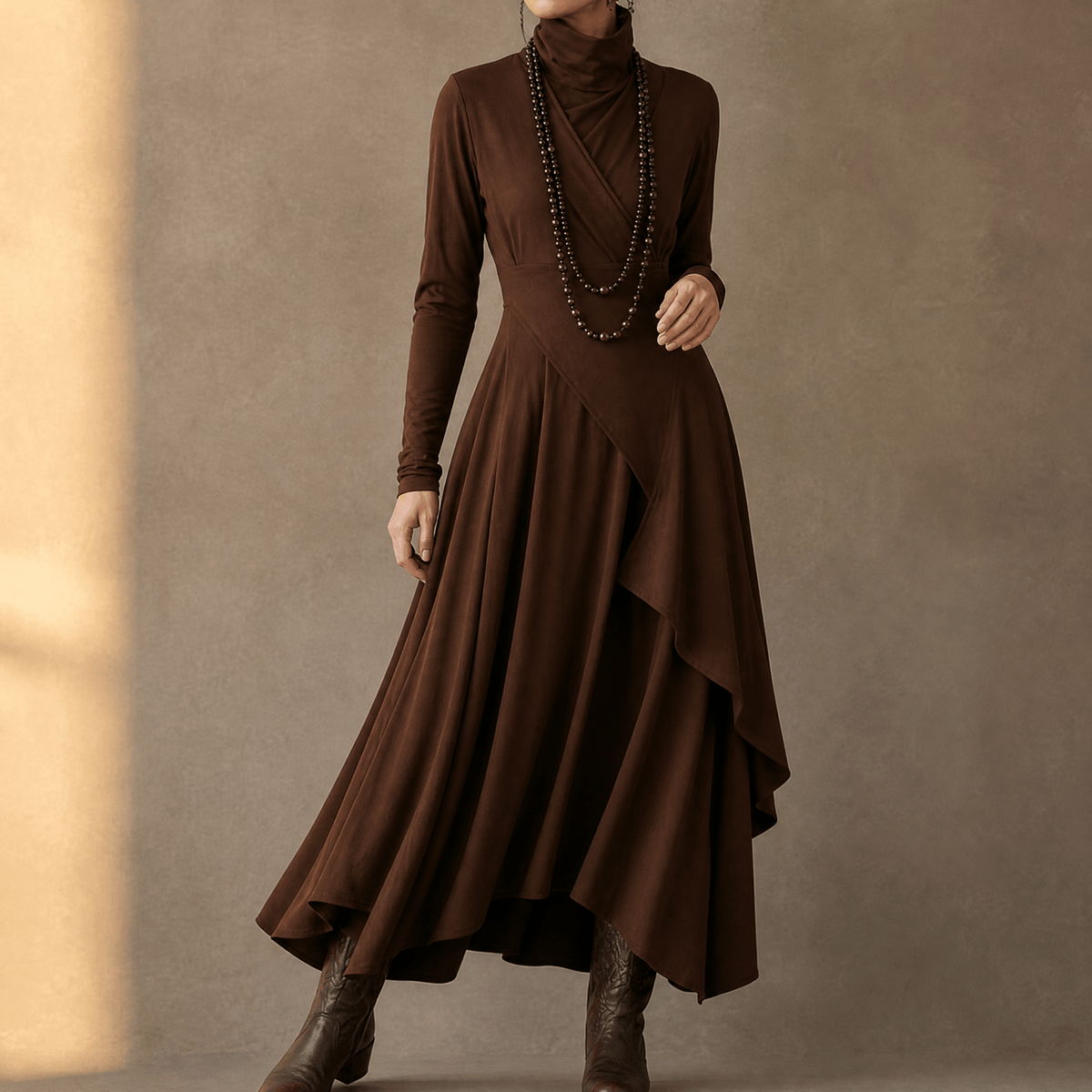 Florenne | Draped High-Neck Maxi Dress