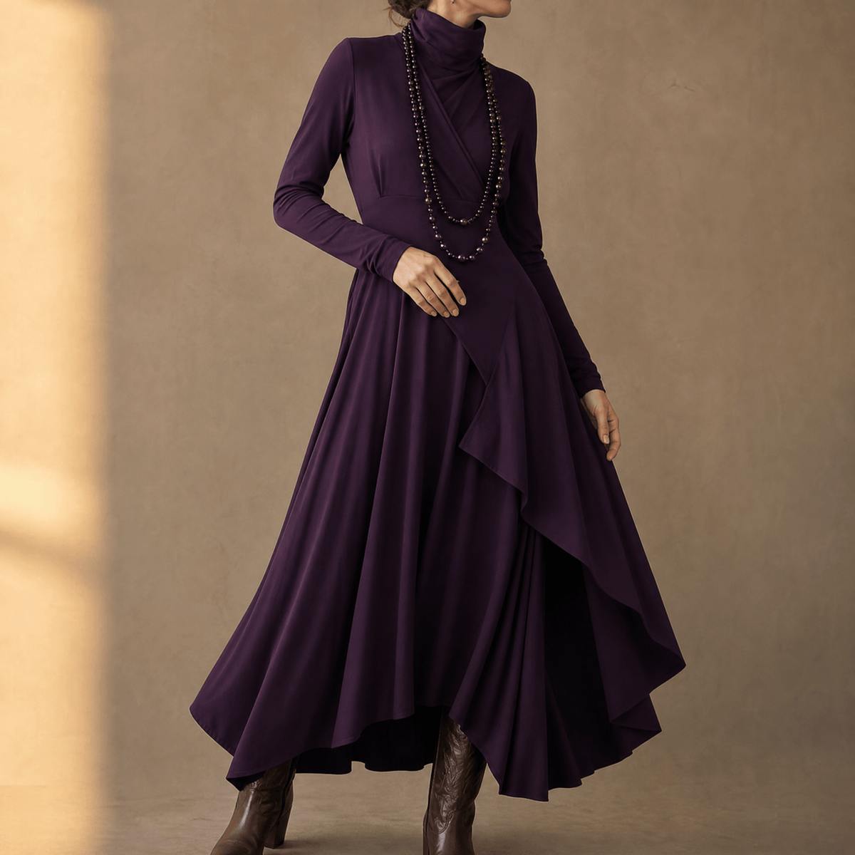 Florenne | Draped High-Neck Maxi Dress