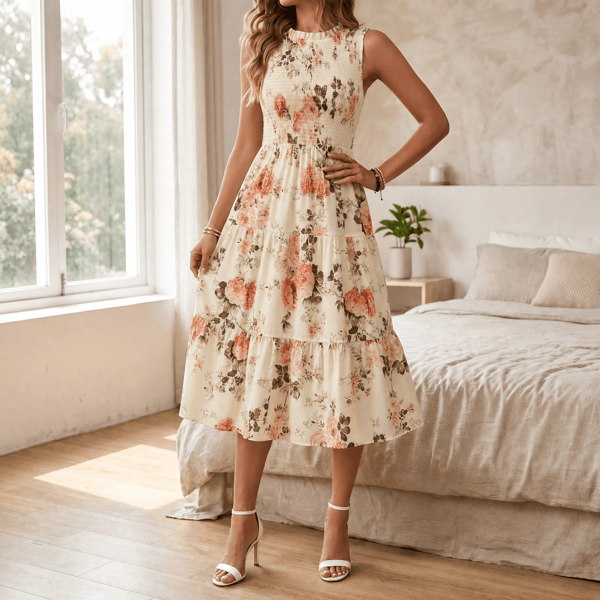 Florenza | Smocked Floral Midi Dress