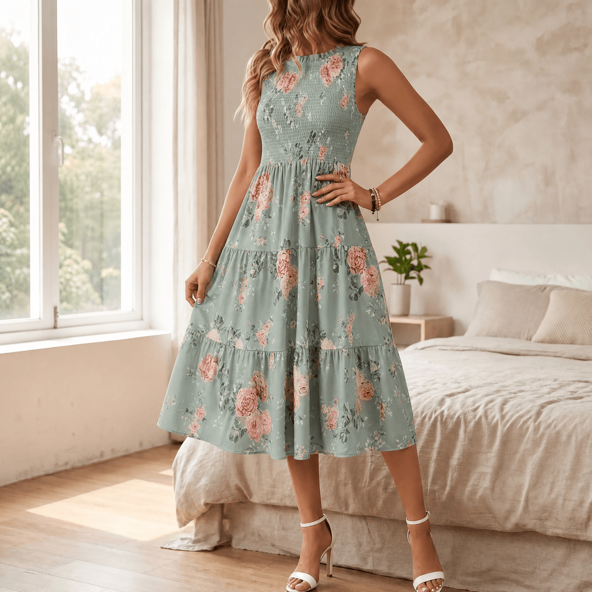 Florenza | Smocked Floral Midi Dress