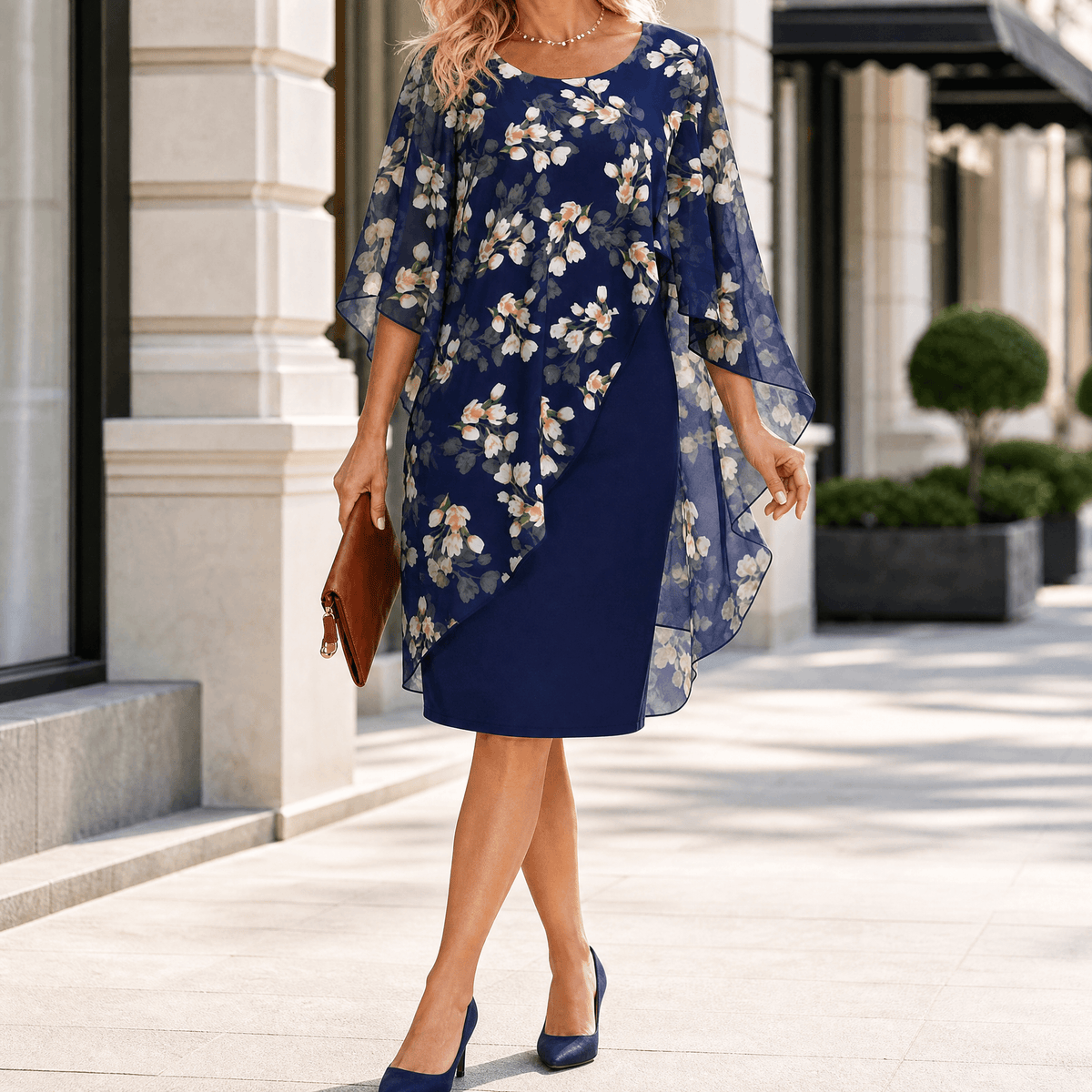 Florevia | Floral Cape Sheath Dress