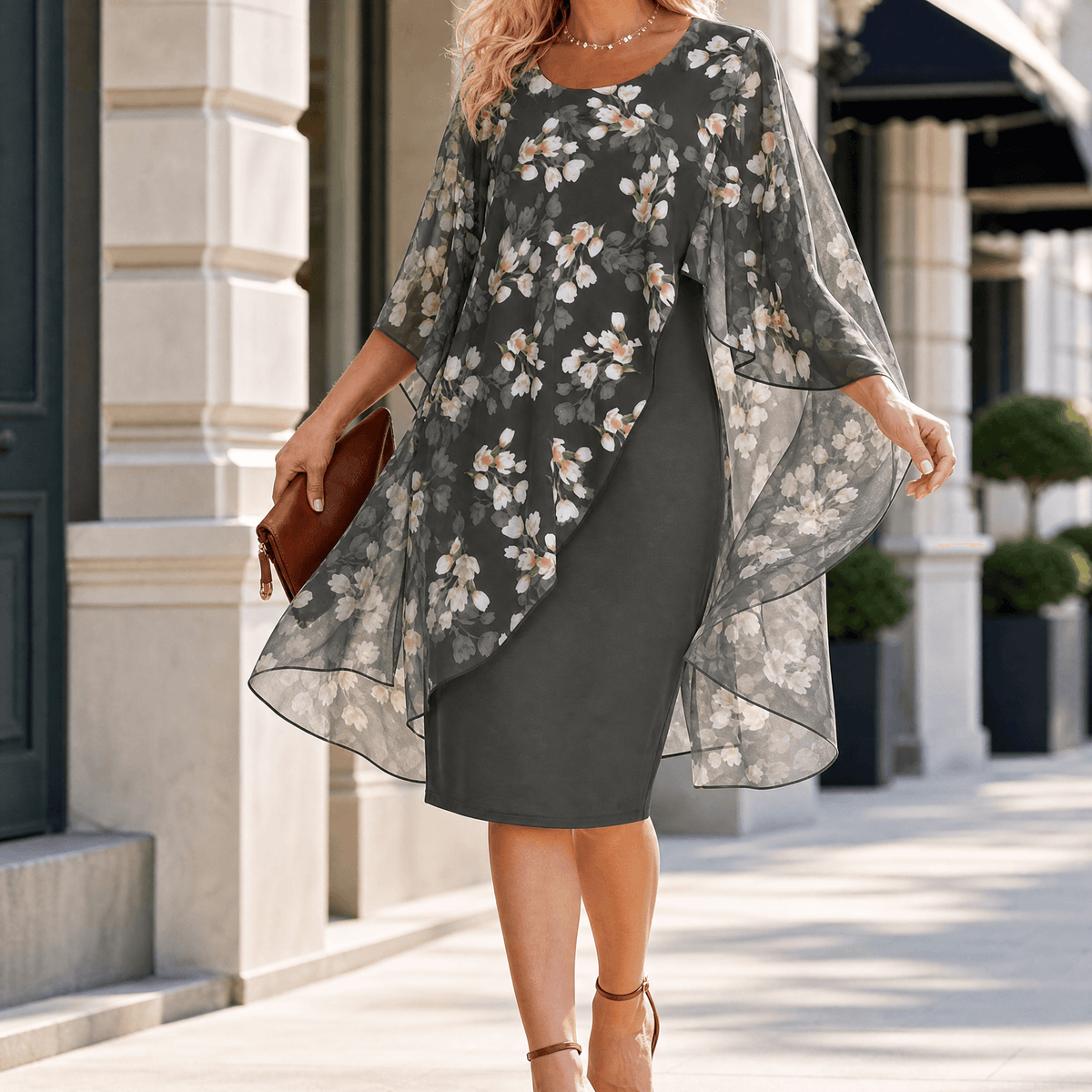 Florevia | Floral Cape Sheath Dress