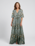 Evadne™ - Floral V Neck Short Sleeve Maxi Dress