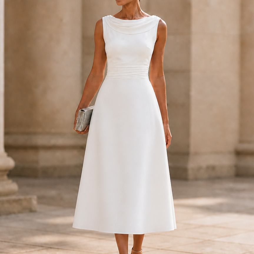 Draperie | Draped-Neck Pleated Midi Dress