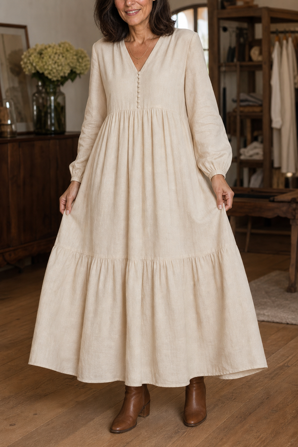 Isabelle | Relaxed V-Neck Maxi Dress
