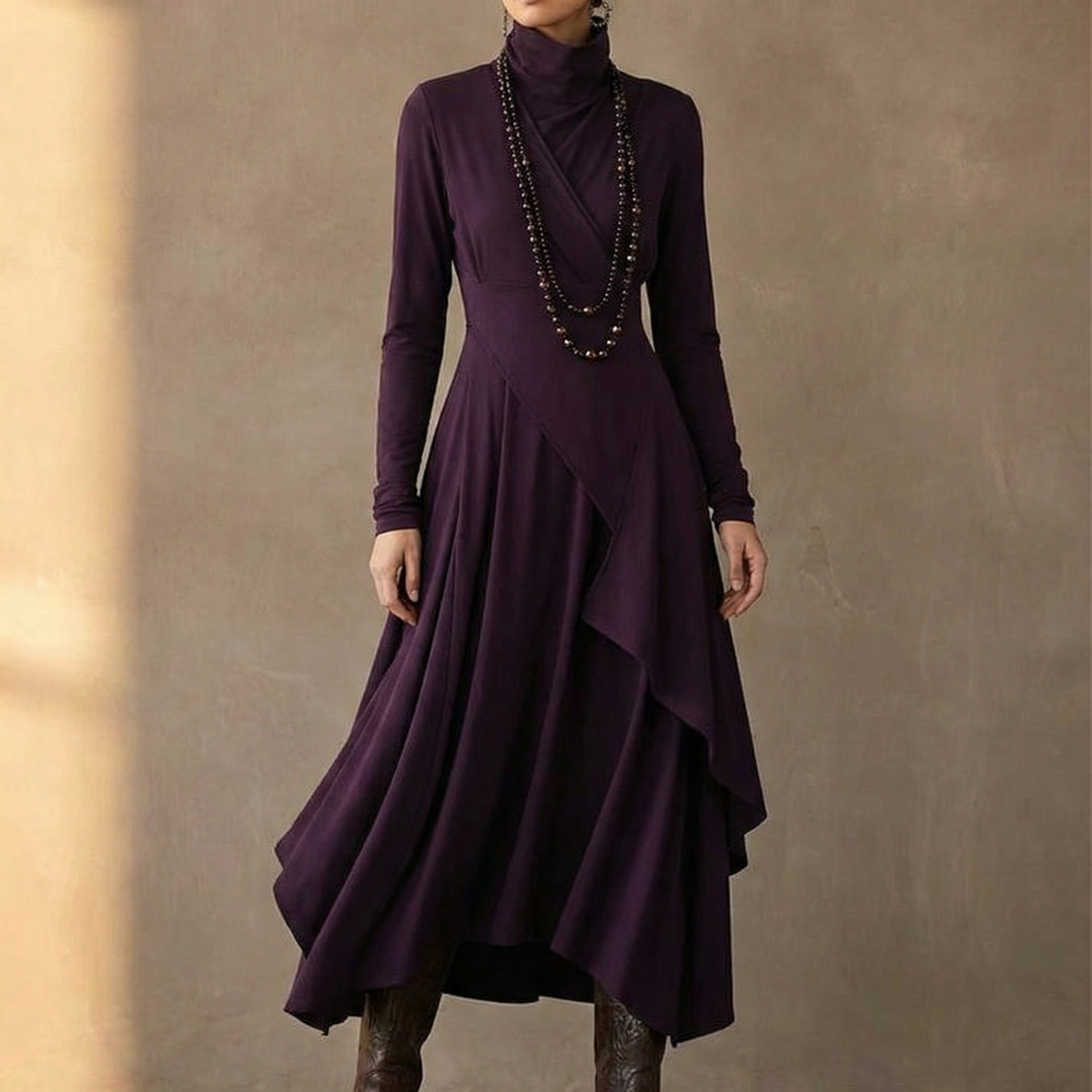 Florenne | Draped High-Neck Maxi Dress