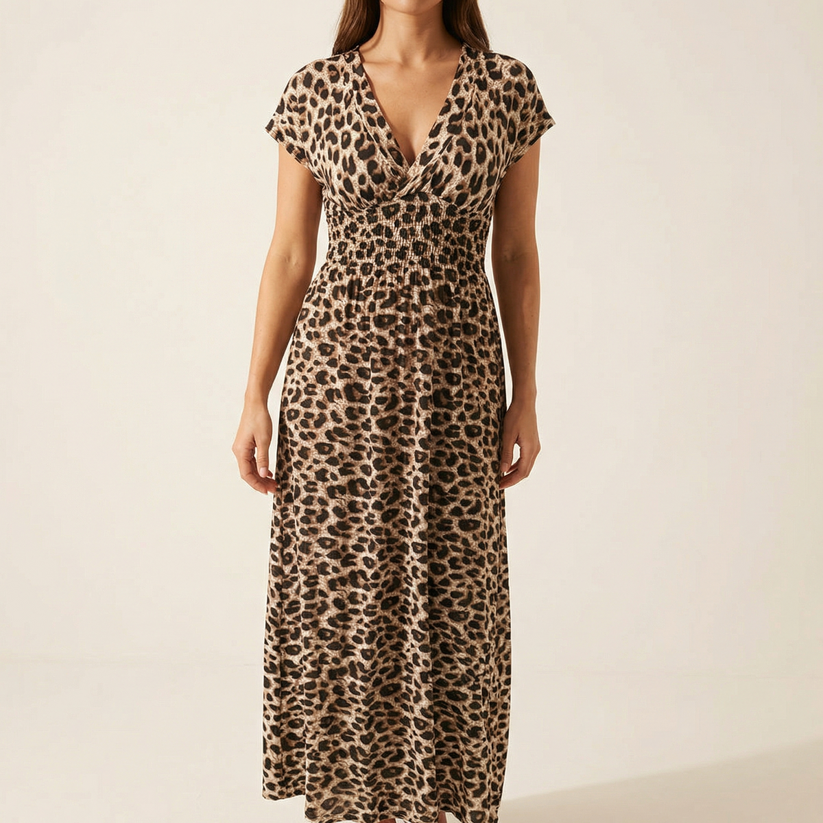 Vivara | Ruched Leopard Maxi Dress