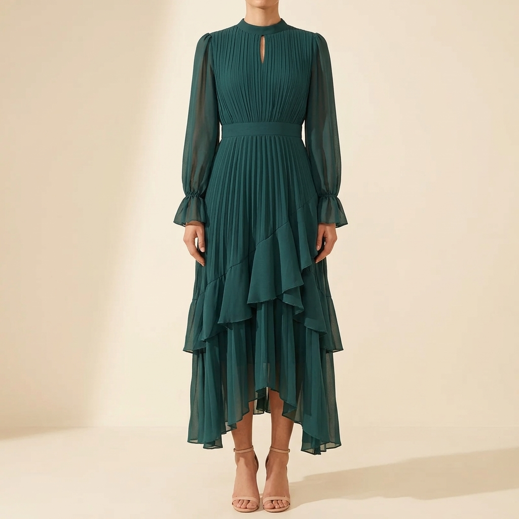 Keyfa | Pleated Ruffle Midi Dress