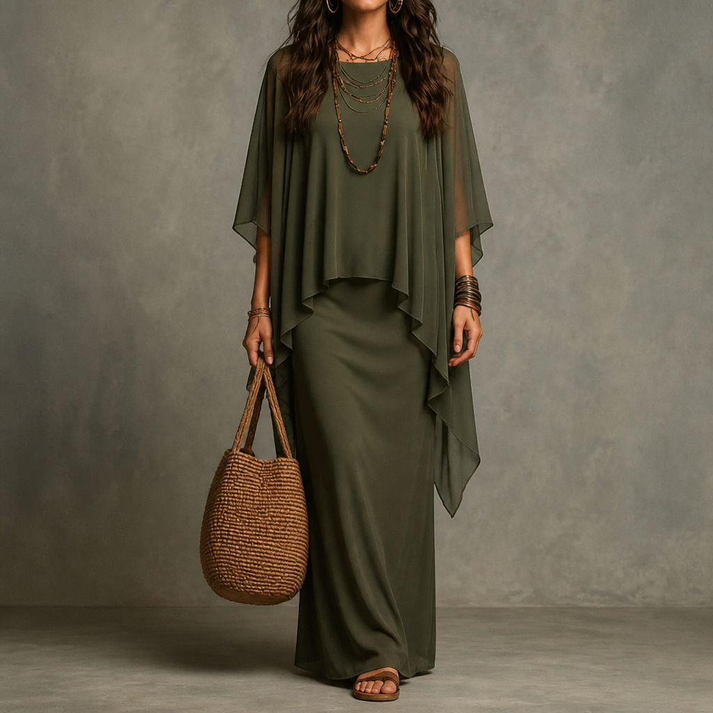 Adeline | Cape Sleeve Maxi Dress