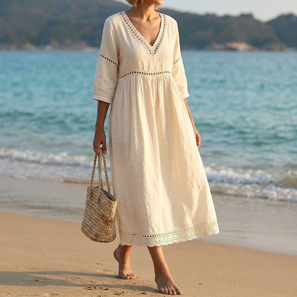 Solmera | Crochet Trim Midi Dress