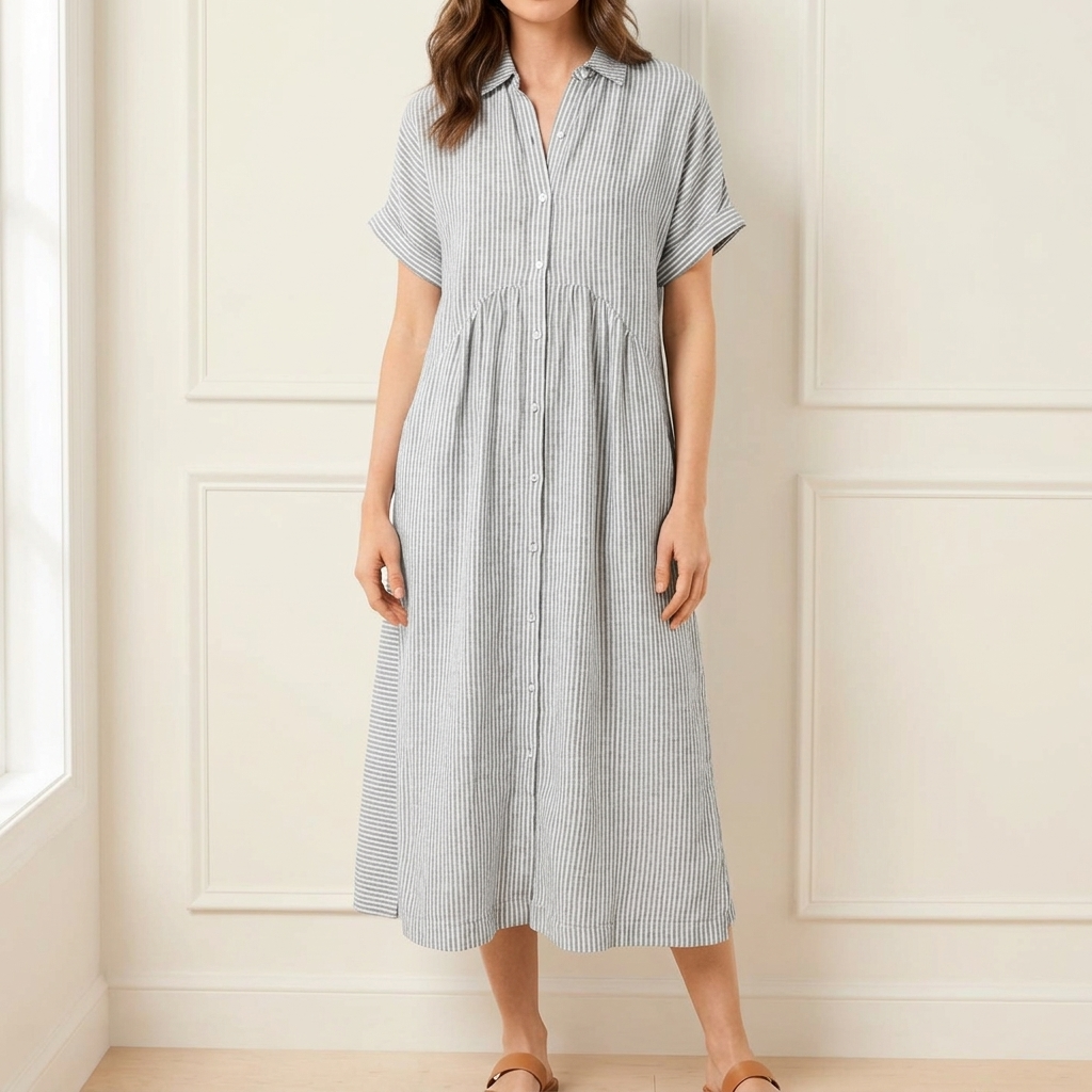 Linara | Striped Button-Front Midi Dress