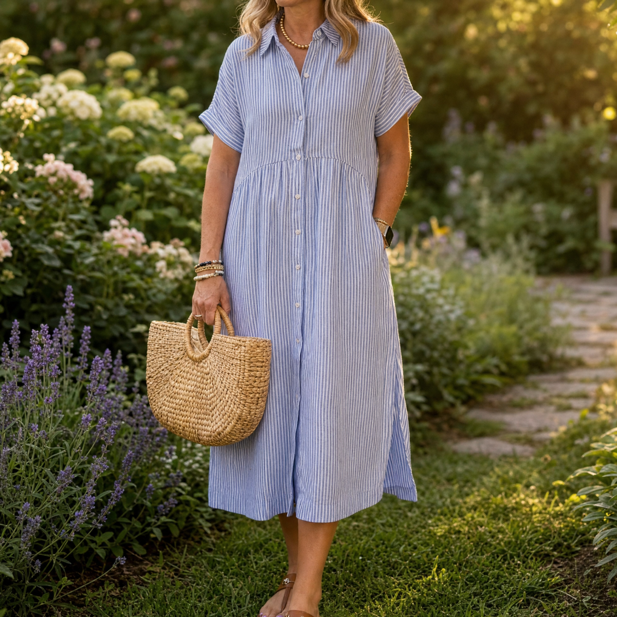 Elira | Striped Shirt Midi Dress